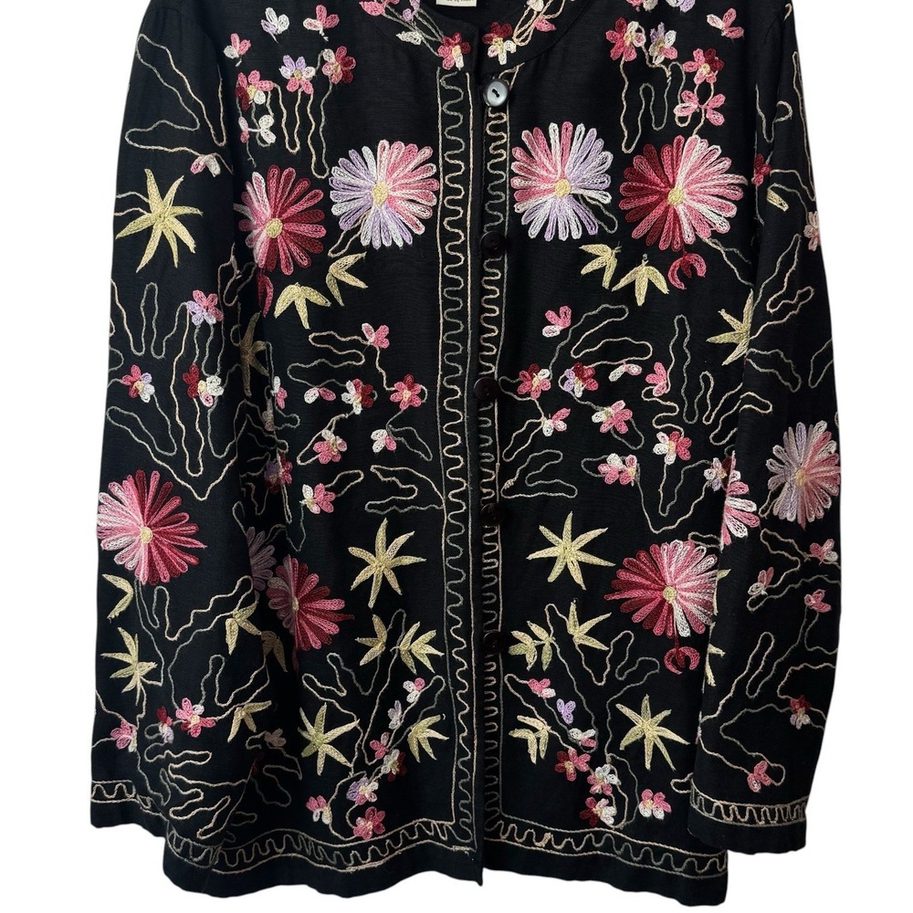 The Vermont Country Store Linen Blend Floral Embroidered Jacket Boho Feminine L - Picture 4 of 10